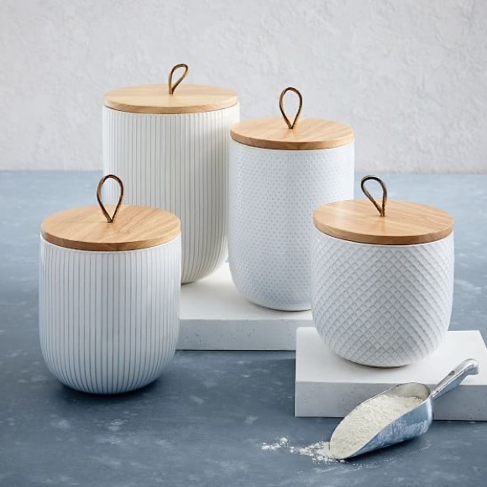SET OF FOUR West Elm Textured Kitchen Canisters